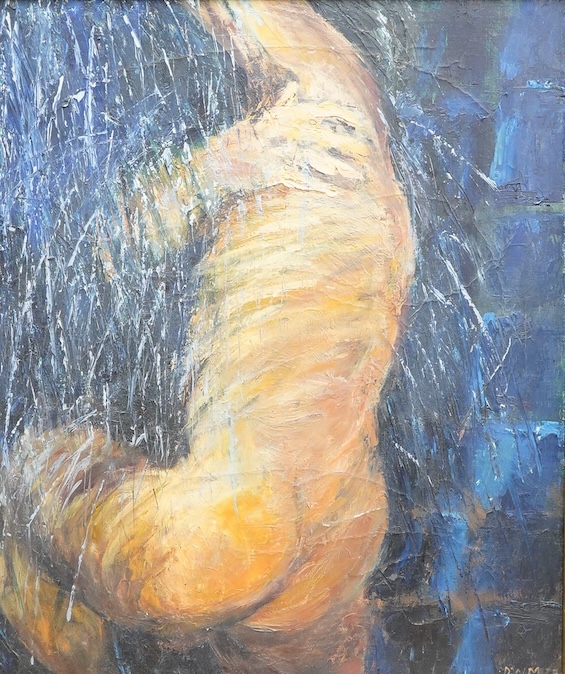 Deborah MacMillan, 'Man in shower', monogrammed and dated '87, inscribed verso, oil on canvas, 59 x 50cm